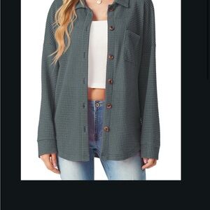 Teal Button-Up Waffle Knit Shirt